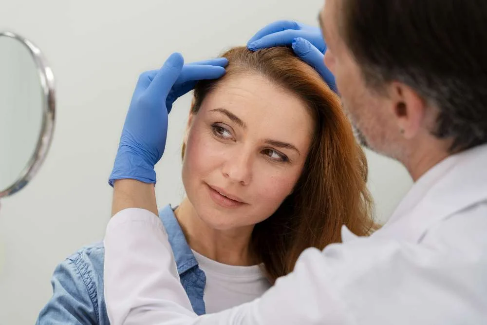 woman getting hair loss treatment clinic